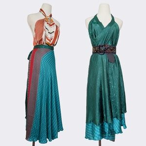 Silk Wrap Midi Skirt India Size Large Boho Tiered